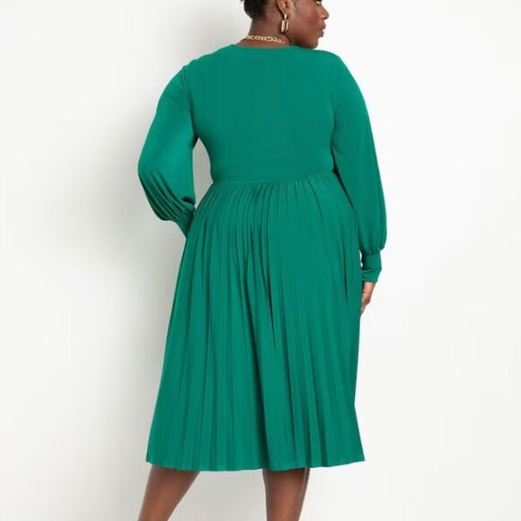 ELOQUII Pleated Knot Front Long Sleeve Dress (PLUS) - Picture 3 of 3